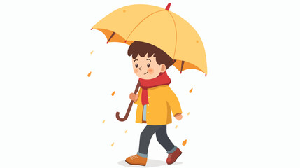 Cute little boy with umbrella on white background vector