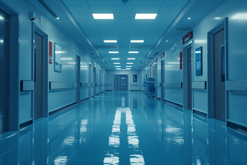 In the corridor of a modern hospital.