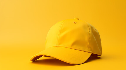 Fototapeta premium Yellow baseball cap on yellow background