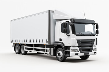 White truck on a white background with a shadow on the ground. 3d rendering