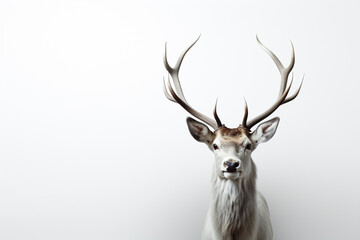 Portrait of a deer with big antlers on a white background