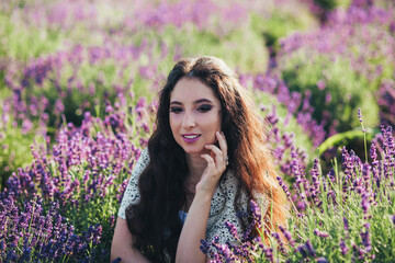 girl in a blooming lavender field