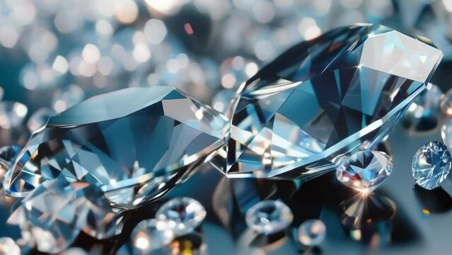 An exquisite close-up image of multifaceted diamonds with brilliant sparkles and a bokeh light effect in the background, embodying luxury and wealth. Holiday and party. Celebration, wedding