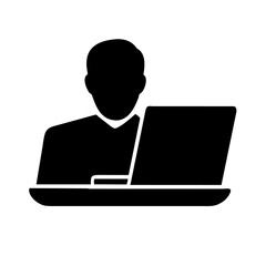 Fototapeta na wymiar Icon of man working on laptop 