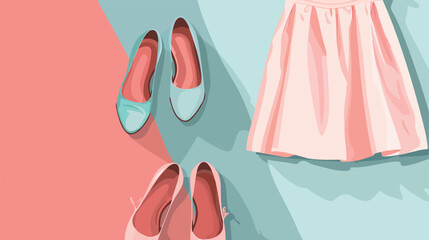 Female dress with shoes on color background Vector illustration
