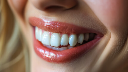 smiling woman mouth with perfect white teeth