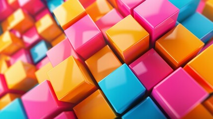 Array of glossy colorful cubes creating a vibrant pattern