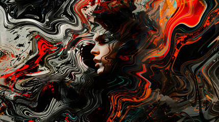 Gigerized Excentric shy punky onconformist punk activist surrounded by darky abstract. fractal