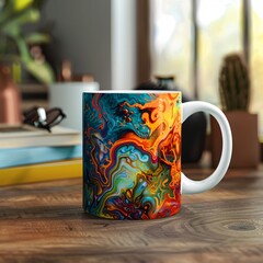 Psychedelic Paint Vortex on Ceramic Coffee Mug