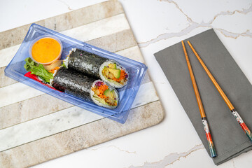 sushi, poke, bento food