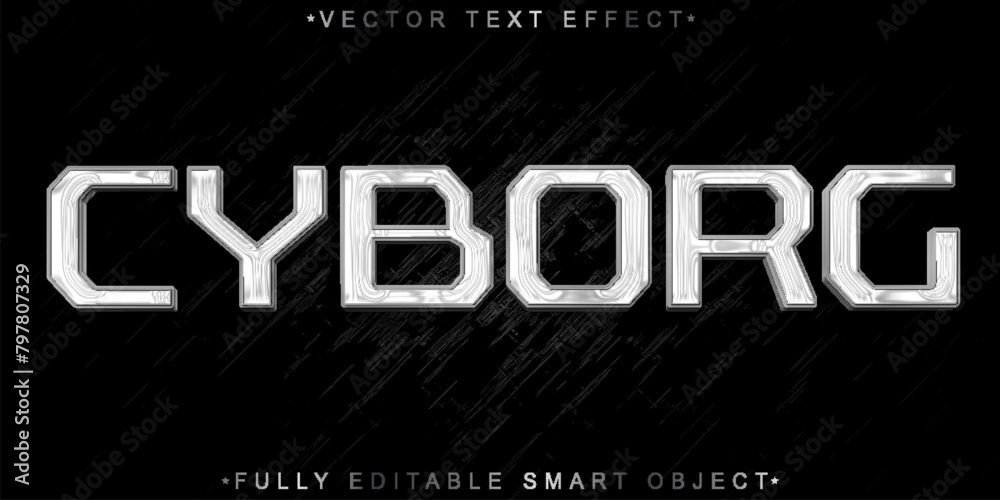 Poster robotic silver cybrog vector fully editable smart object text effect
