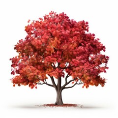 Fototapeta premium A tall maple tree with bright red leaves set against a white background.