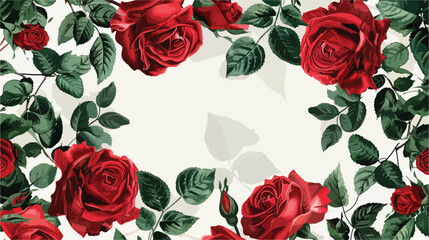 Frame made of beautiful red roses and leaves on light