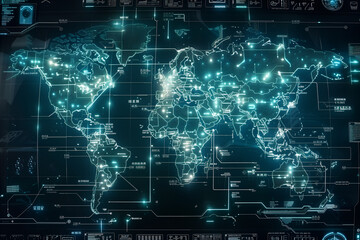 Modern world map on electronic screen display