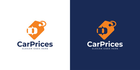 Simple Car Prices Logo. Car and Price Tag with Minimalist Style. Buy and Sell CarLogo Icon Symbol Vector Design Inspiration.