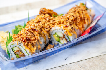 sushi, poke, bento food