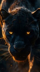 A closeup portrait of a black panther in low light, eyes glowing mysteriously, evoking a sense of fear and awe, no grunge, no dust, 4k