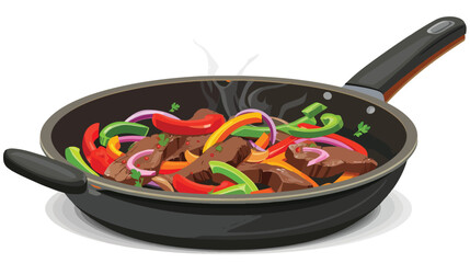 Frying pan with tasty beef Fajita and vegetables