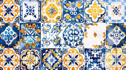 Illustration of Azulejo Portuguese Tiles on White Background

