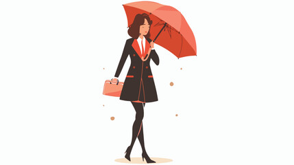 Funny young businesswoman with umbrella isolated