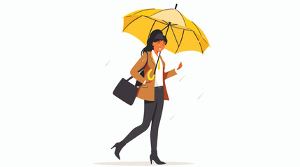 Funny young businesswoman with umbrella isolated