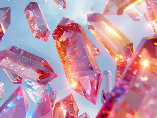 Anime crystal rain, geometric shapes, prismlike colors , 3D render