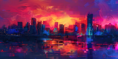 Fototapeta premium City Landscape in Dramatic Sunset