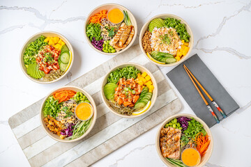 sushi, poke, bento food