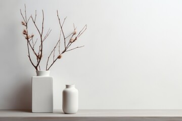 Vase with dry branch stick flower plant white. - obrazy, fototapety, plakaty