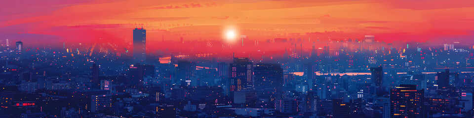City Landscape in Dramatic Sunset