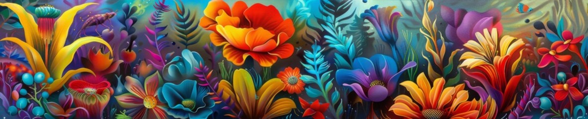 Obraz na płótnie Canvas Vivid colors adorn a surreal flower painting