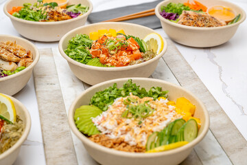 sushi, poke, bento food