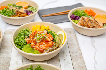 sushi, poke, bento food