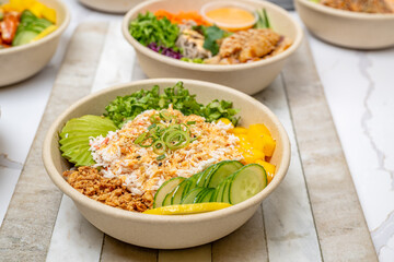 sushi, poke, bento food