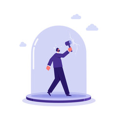 Breaking limits challenge yourself to overcome boundary, attitude to success, get out of comfort zone for freedom, businessman breaking boundary cover