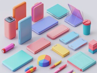 A stack of colorful objects, including rectangles in pink and magenta, and squares in aqua and electric blue, are piled on a table made of plastic. They are sharing the space while playing games