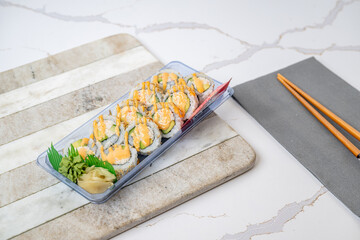 sushi, poke, bento food