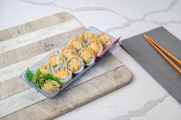 sushi, poke, bento food