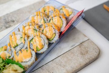 sushi, poke, bento food