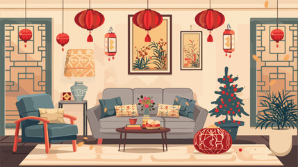 Interior of festive living room with traditional