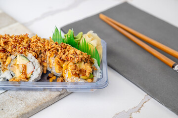 sushi, poke, bento food