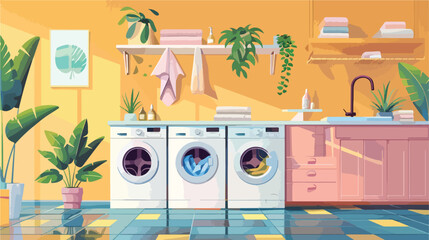 Interior of laundry room with washing machines and ho