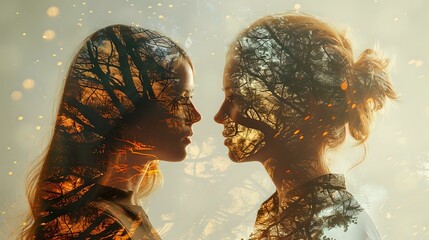Enchanting Harmony: Human Profiles and Tree Branches