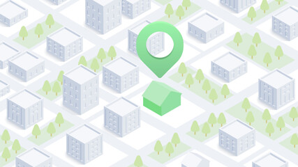 Finding your home, search for real estate, property for sale. Isometric vector illustration