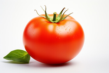 Fresh tomato with water drops isolated on white background. Studio shot