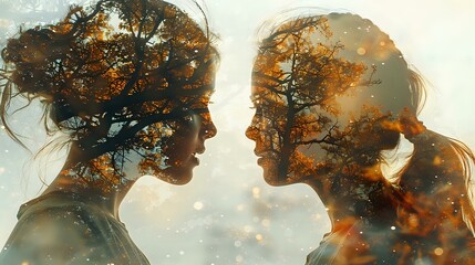 Golden Interlude: Double Exposure of Humans and Nature