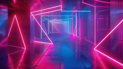 Abstract, neon lines and shapes depicting a virtual NFT gallery