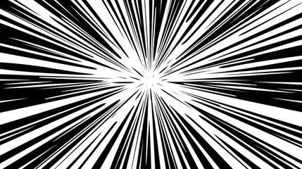 Colourful  black and white comic book radial rays, lines. Comics background with motion, speed lines. Pop art style elements illustration