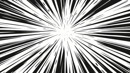 Colourful  black and white comic book radial rays, lines. Comics background with motion, speed lines. Pop art style elements. Vector illustration