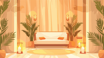 Interior of light spa salon with couch burning candle